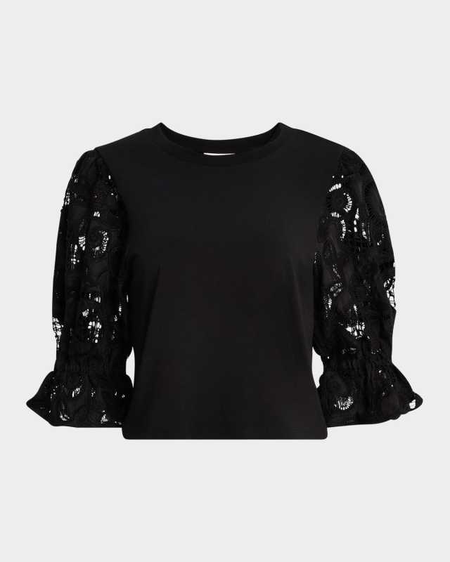 Carmine Embroidered Puff-Sleeve Top